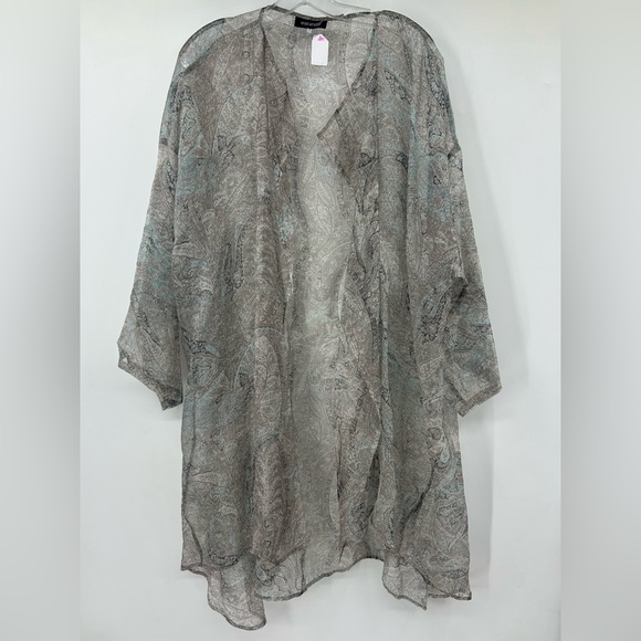 eskander Tops - Eskander 100% Silk Sheer Organza Kimono Jacket Green Gray Paisley M/L $1000